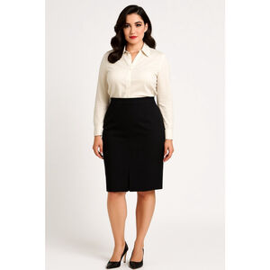 Vintage GIORGIO ARMANI Black Wool Pencil Skirt 100% Virgin Wool Size 14 / XL